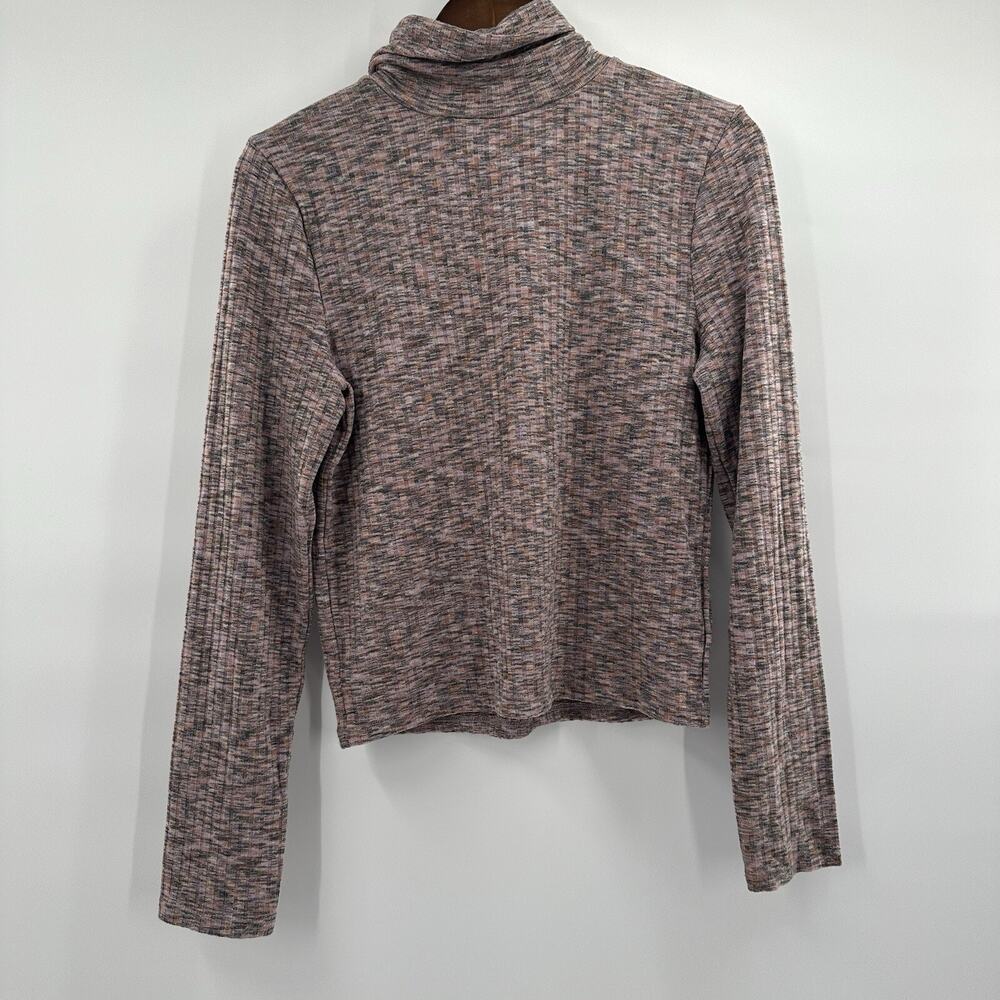 Madewell Top Shirt Women XL Pink Turtle Neck Long Sleeve Tee Ribbed Woodrose